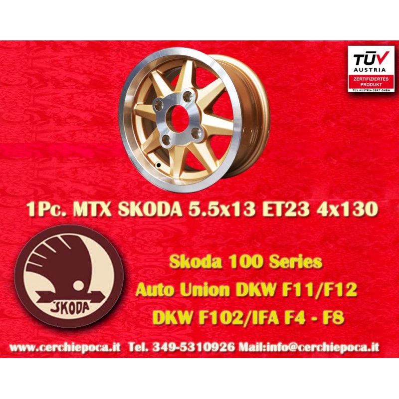 1 cerchio MTX 5.5x13 4x130 Skoda MB1000 MB1100 105 110 120 130 gold/diamond cut