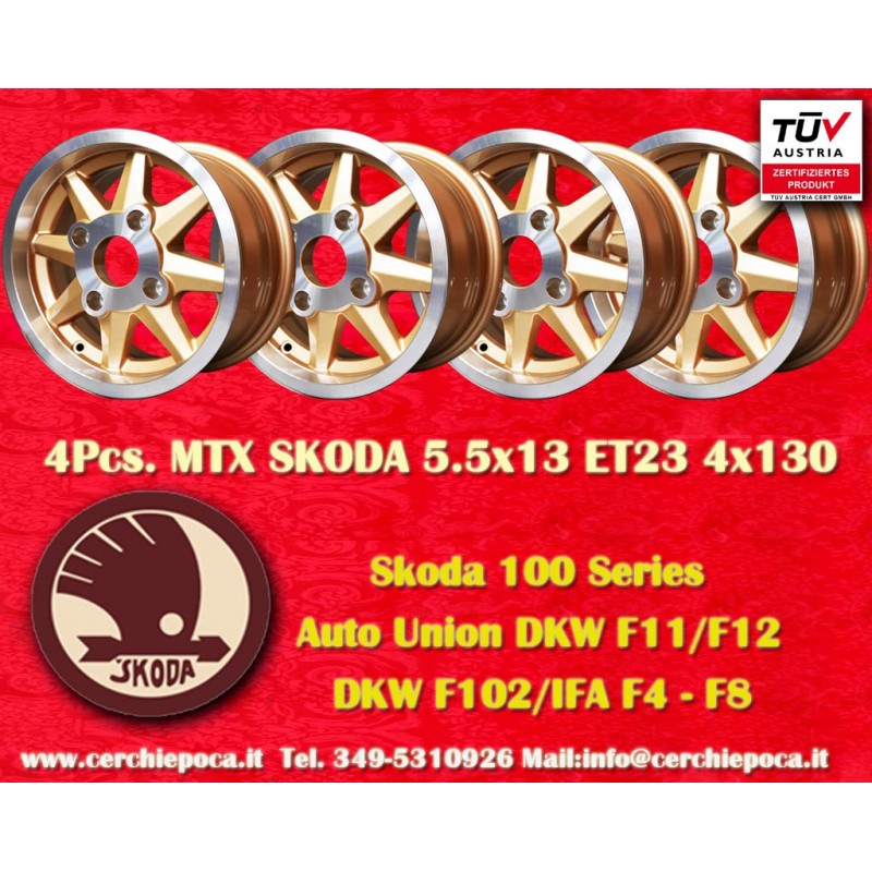 4 Felgen MTX 5.5x13 4x130 Skoda MB1000 MB1100 105 110 120 130 gold/diamond cut