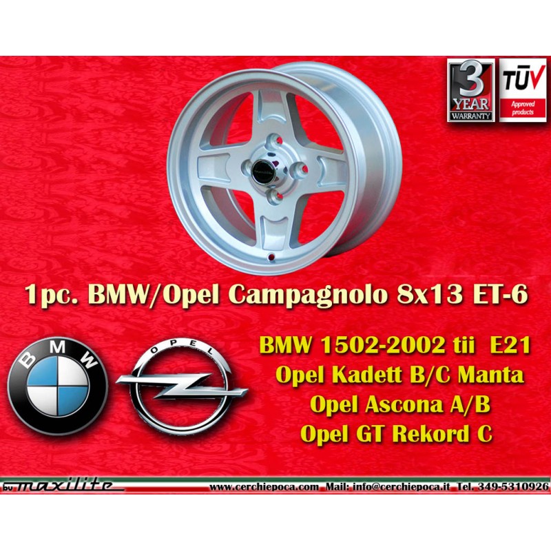 1 Felge Campagnolo 8x13 4x100 BMW Opel BMW 1502-2002 tii  E21 Opel Kadett B C Manta Ascona A B GT Rekord C silver