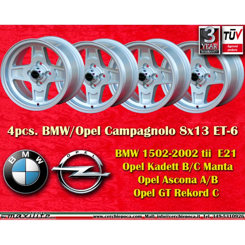 4 Felgen Campagnolo 8x13 4x100 BMW Opel BMW 1502-2002 tii  E21 Opel Kadett B C Manta Ascona A B GT Rekord C silver