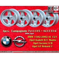 4 cerchi Campagnolo 7x13 + 8x13 4x100 BMW Opel Volkswagen  1502 1602 1802 2002 tii 3 E21 Kadett B-C Manta Ascona A-B GT 