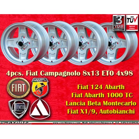 4 wheels Campagnolo 7x13 + 8x13 4x98 Fiat Lancia Autobianchi 124 Abarth Berlina Coupe Spider 125 127 128 131 X19 A112 Be