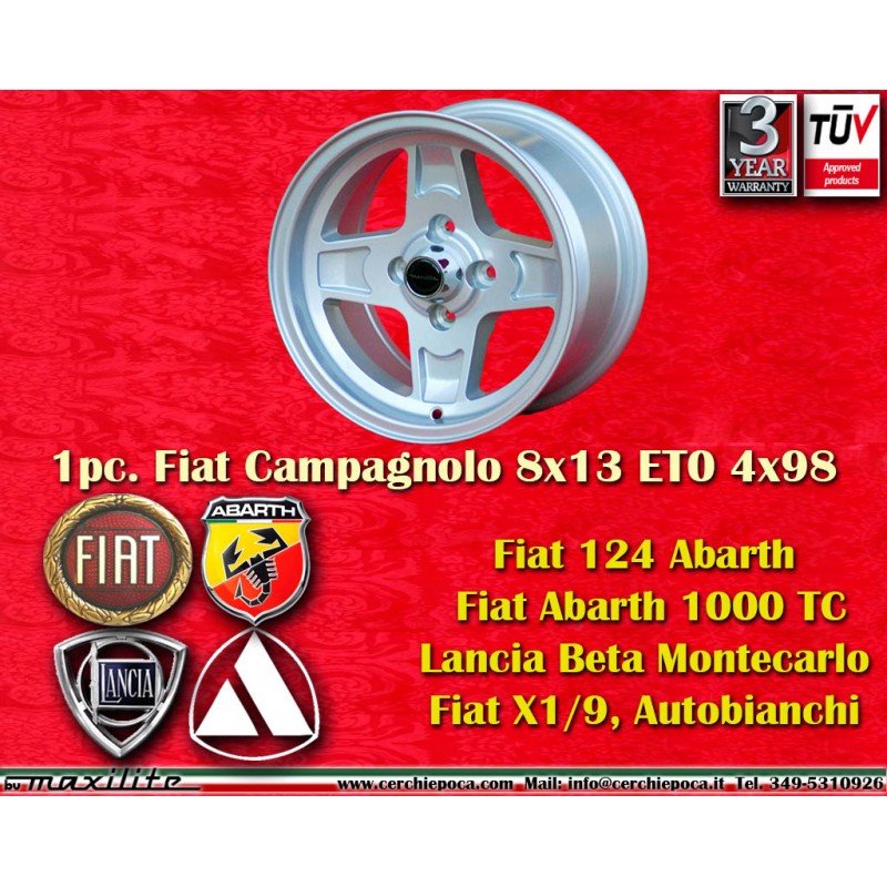 1 wheel Campagnolo 8x13 4x98 Fiat Lancia Autobianchi 124 Abarth Berlina Coupe Spider 125 127 128 131 X19 A112 Beta Monte