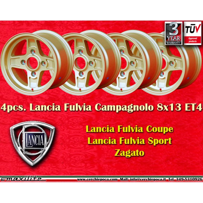 4 Felgen Campagnolo 8x13 4x130 Lancia Fulvia Zagato Coupe gold/diamond cut