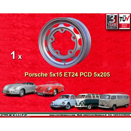 1 cerchio OE alloy 5x15 5x205 Porsche Volkswagen 356 AB Volkswagen Beetle Karmann Ghia Bus T1 T2a silver