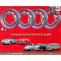 4 wheels OE alloy 5x15 5x205 Porsche Volkswagen 356 AB Volkswagen Beetle Karmann Ghia Bus T1 T2a silver