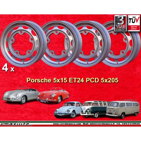 4 Felgen OE alloy 5x15 5x205 Porsche Volkswagen 356 AB Volkswagen Beetle Karmann Ghia Bus T1 T2a silver