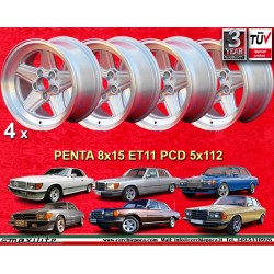 4 cerchi Penta 8x15 5x112 Mercedes w107 w108 w109 w116 w123 w126 silver/diamond cut