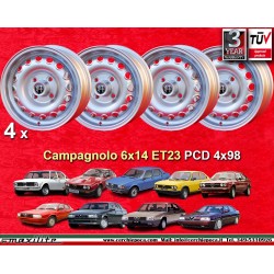 4 wheels Campagnolo 6x14 4x98 Alfa Romeo Alfetta GT GTV Alfasud Giulietta 33 75 90 164 silver