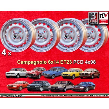 4 Felgen Campagnolo 6x14 4x98 Alfa Romeo Alfetta GT GTV Alfasud Giulietta 33 75 90 164 silver