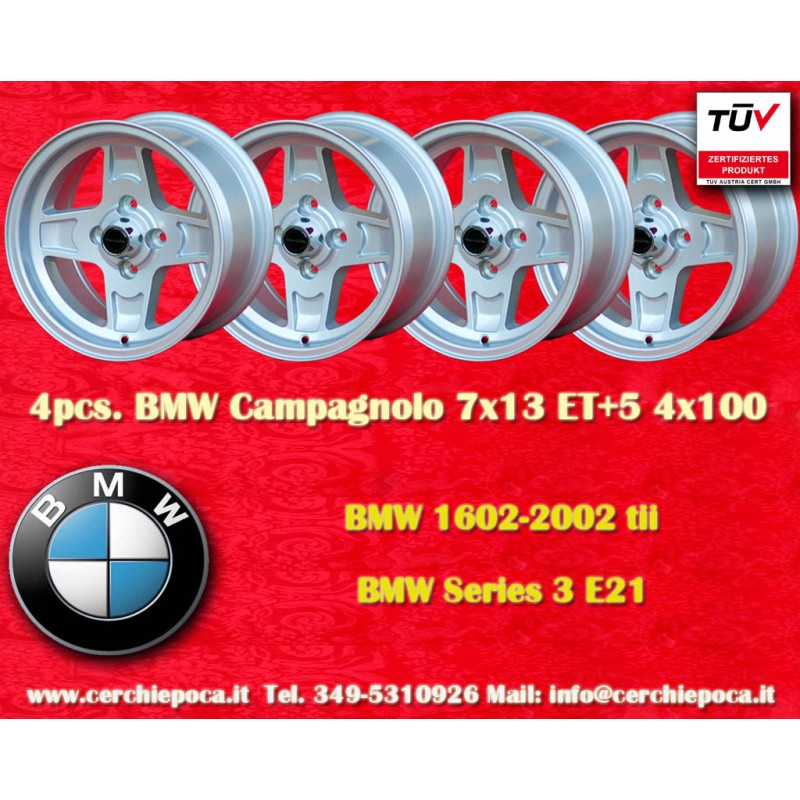 4 jantes Campagnolo 7x13 4x100 BMW Opel Volkswagen  1502 1602 1802 2002 tii 3 E21 Kadett B-C Manta Ascona A-B GT Olympia