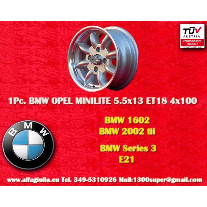 1 wheel Minilite 5.5x13 4x100 BMW Opel Volkswagen  1502 1602 1802 2002 tii 3 E21 Kadett B-C Manta Ascona A-B GT Olympia 