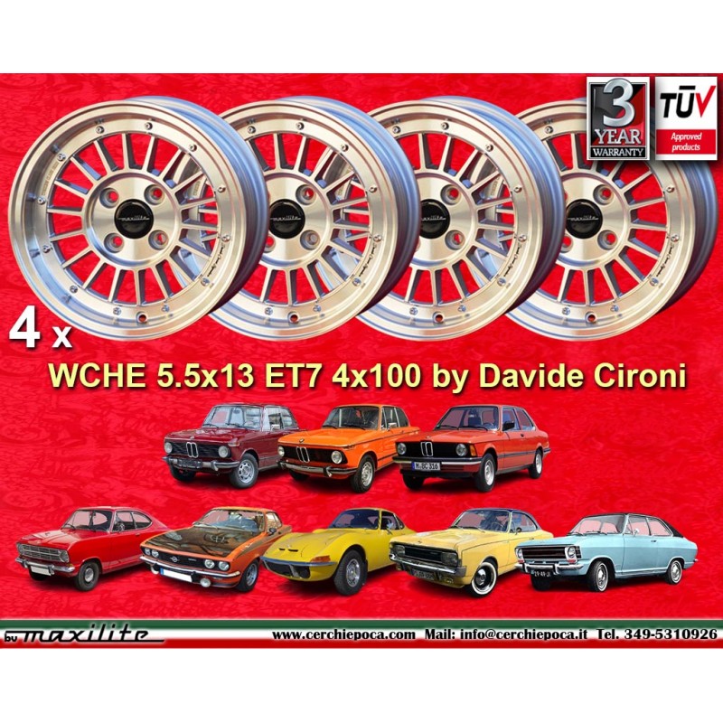 4 wheels WCHE 5.5x13 4x100 BMW Opel 1502-2002 tii 3 E21 Kadett B-C Manta Ascona A-B GT Olympia A Rekord C silver/diamond