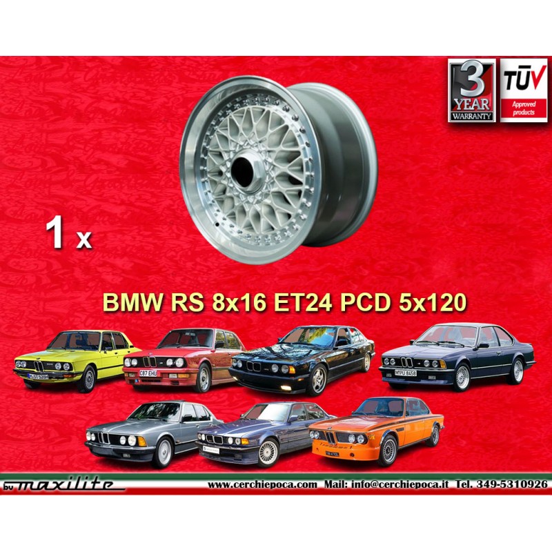 1 cerchio Super RS 8x16 5x120 BMW serie 5 E12 E28 E34 serie 6 E24 serie 7 E23 E32 E3 E9 silver/diamond cut