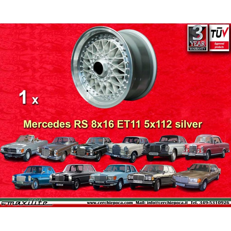 1 Felge Super RS 8x16 5x112 Mercedes R107 W123 W126 W116 silver/diamond cut