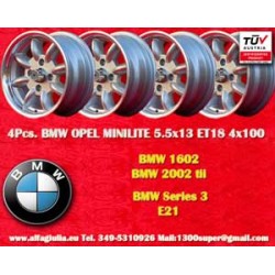 4 cerchi Minilite 5.5x13 4x100 BMW Opel Volkswagen  1502 1602 1802 2002 tii 3 E21 Kadett B-C Manta Ascona A-B GT Olympia