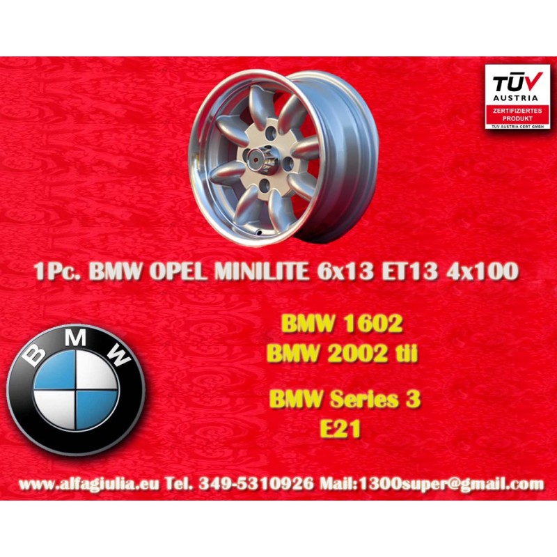 1 jante Minilite 6x13 4x100 BMW Opel Volkswagen  1502 1602 1802 2002 tii 3 E21 Kadett B-C Manta Ascona A-B GT Olympia A 