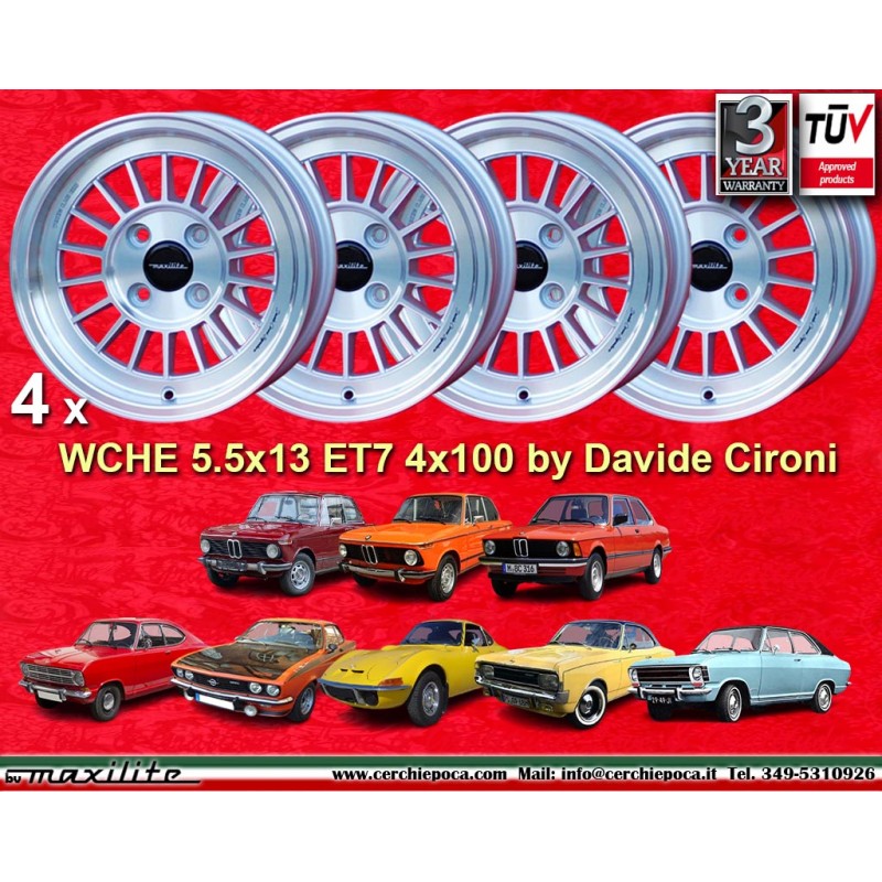 4 cerchi WCHE 5.5x13 4x100 BMW Opel 1502-2002 tii 3 E21 Kadett B-C Manta Ascona A-B GT Olympia A Rekord C silver/diamond