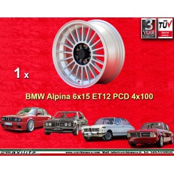 1 cerchio Alpina 6x15 4x100 BMW 1500 1600 1800 2000tii 1502 1602 1802 2002tii 3 E21 E30 silver/black