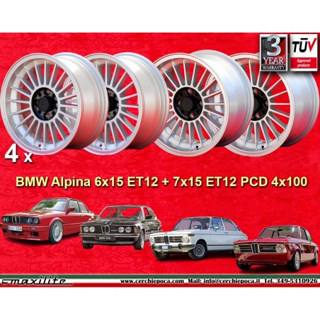 4 jantes Alpina 6x15 + 7x15 4x100 BMW 1500 1600 1800 2000tii 1502 1602 1802 2002tii 3 E21 E30