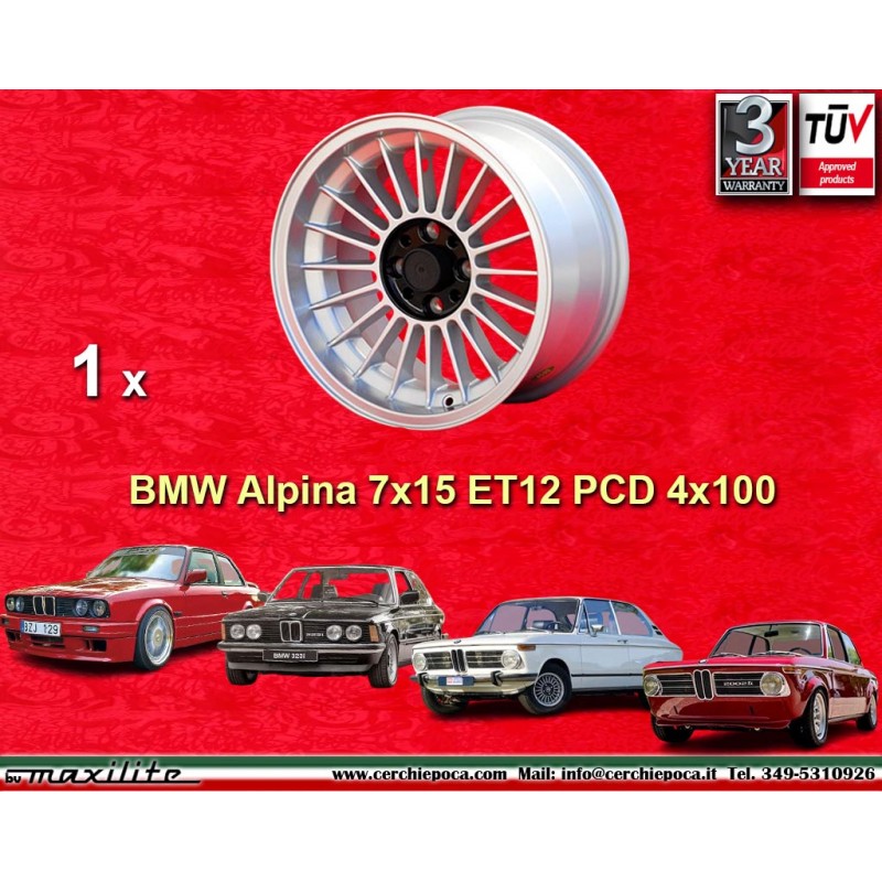 1 Felge Alpina 7x15 4x100 BMW 1500 1600 1800 2000tii 1502 1602 1802 2002tii 3 E21 E30 silver/black