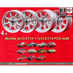 4 cerchi Minilite 6x13 + 7x13 4x98 Fiat Alfa Autobianchi Alfasud Giulietta 33 Arna Autobianchi A112 Fiat 124 Berlina Cou