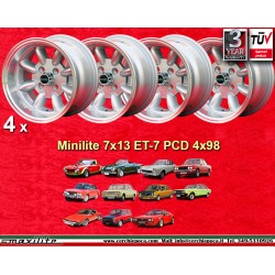 4 cerchi Minilite 7x13 4x98 Fiat Lancia Autobianchi 124 Abarth Berlina Coupe Spider 125 127 128 131 X19 A112 Beta Montec