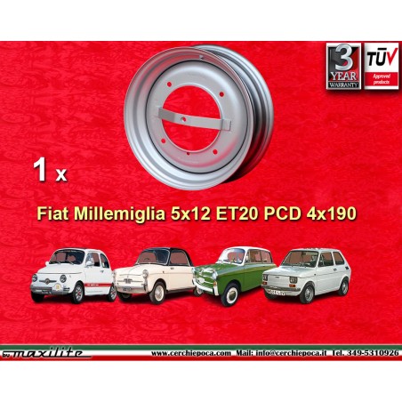 1 wheel OE steel 3.5x12 4x190 Fiat Autobianchi Fiat 500 nuova Cinquecento Bianchina silver