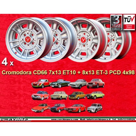 4 wheels Cromodora CD66 7x13 + 8x13 4x98 Fiat Lancia Autobianchi 124 Abarth Berlina Coupe Spider 125 127 128 131 X19 A11