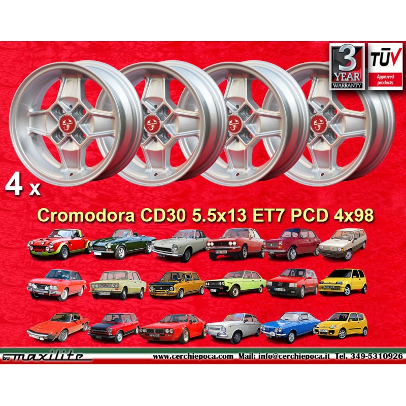 4 wheels Cromodora CD30 5.5x13 4x98 Fiat Alfa Autobianchi Alfasud Giulietta 33 Arna Autobianchi A112 Fiat 124 Berlina Co