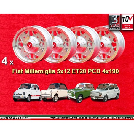 4 wheels Abarth 5x12 4x190 Fiat Autobianchi 500 Bianchina Nuova Cinquecento silver