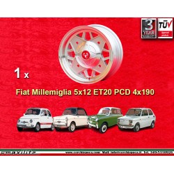 1 jante Abarth 5x12 4x190 Fiat Autobianchi 500 Bianchina Nuova Cinquecento silver