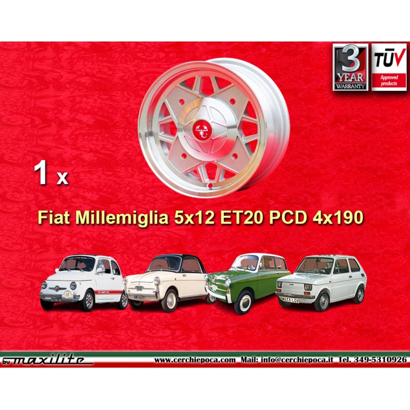 1 cerchio Abarth 5x12 4x190 Fiat Autobianchi 500 Bianchina Nuova Cinquecento silver