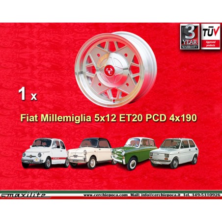 1 Felge Abarth 5x12 4x190 Fiat Autobianchi 500 Bianchina Nuova Cinquecento silver