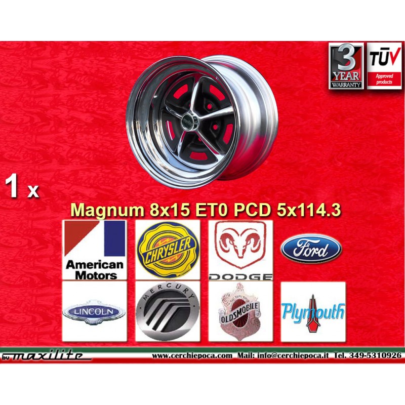 1 cerchio Magnum 500 8x15 5x114.3 AMERICAN MOTORS BUICK CHRYSLER DODGE FORD LINCOLN MERCURY OLDSMOBILE PLYMOUTH Mustang