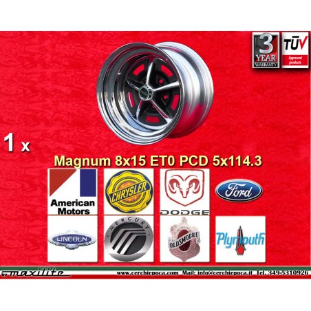 1 cerchio Magnum 500 8x15 5x114.3 AMERICAN MOTORS BUICK CHRYSLER DODGE FORD LINCOLN MERCURY OLDSMOBILE PLYMOUTH Mustang