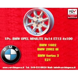 1 cerchio Minilite 6x14 4x100 BMW Opel 1502-2002 1500-2000tii 2000C CA CS 3 E21 E30   Opel Kadett B-C Manta Ascona A-B G