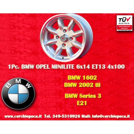 1 jante Minilite 6x14 4x100 BMW Opel 1502-2002 1500-2000tii 2000C CA CS 3 E21 E30   Opel Kadett B-C Manta Ascona A-B GT 