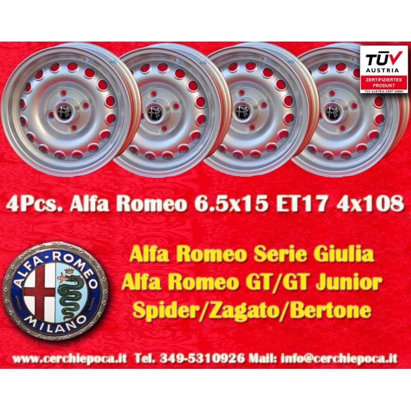 4 Felgen Campagnolo 6.5x15 4x108 Alfa Romeo 105 Coupe Spider GT GTA GTC Montreal silver