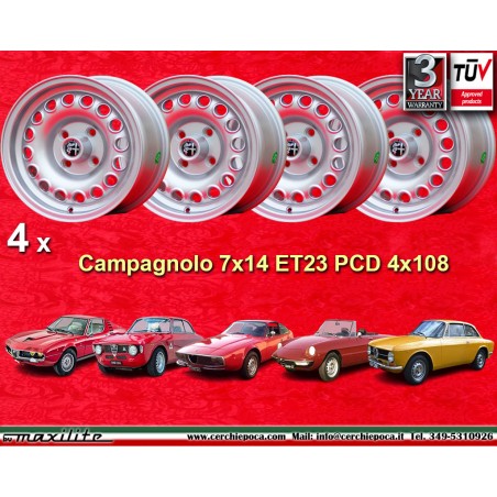 4 cerchi Campagnolo 7x14 4x108 Alfa Romeo 105 Coupe Spider GT GTA GTC Montreal silver