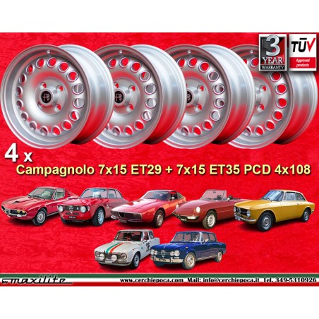 4 Felgen Campagnolo 7x15 + 7x15 4x108 Alfa Romeo 105 Coupe Spider GT GTA GTC Montreal