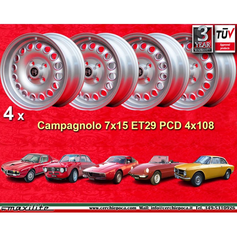 4 cerchi Campagnolo 7x15 4x108 Alfa Romeo 105 Coupe Spider GT GTA GTC Montreal silver