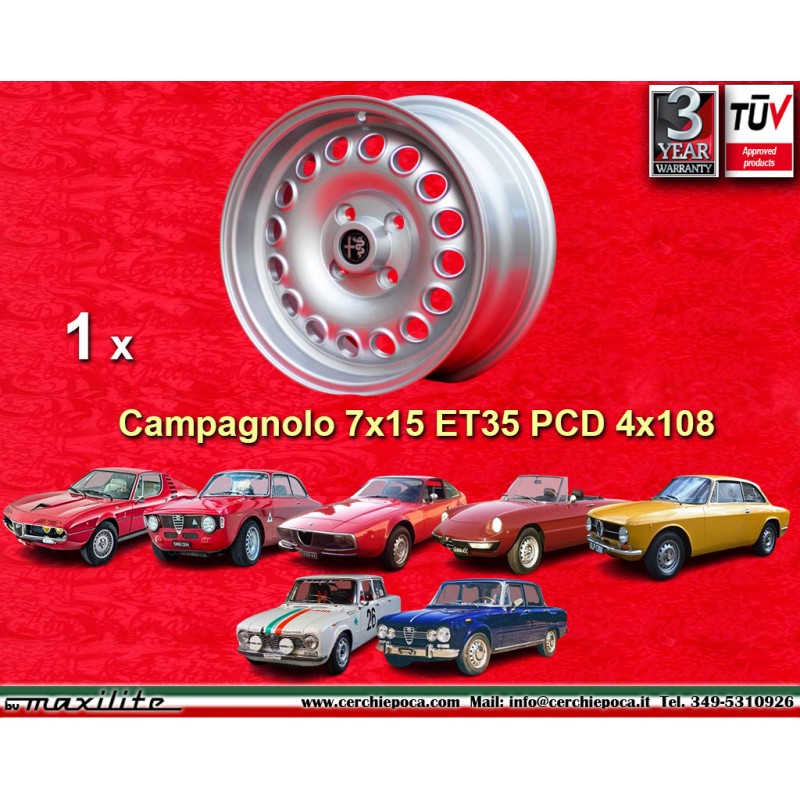 1 jante Campagnolo 7x15 4x108 Alfa Romeo 105 Berlina Giulia Coupe Spider GTC silver