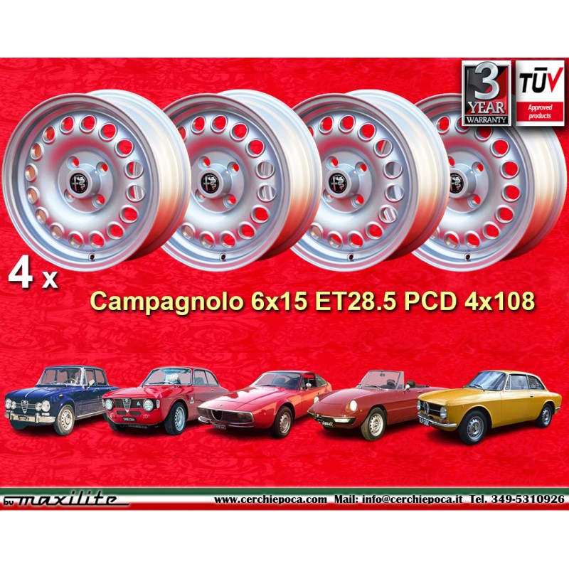 4 cerchi Campagnolo 6x15 4x108 Alfa Romeo Giulia 105 Berlina Coupe Spider GT GTA GTC silver