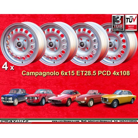 4 cerchi Campagnolo 6x15 4x108 Alfa Romeo Giulia 105 Berlina Coupe Spider GT GTA GTC silver