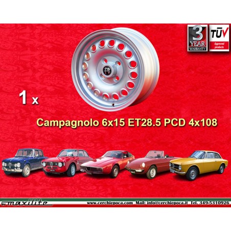 1 cerchio Campagnolo 6x15 4x108 Alfa Romeo Giulia 105 Berlina Coupe Spider GT GTA GTC silver