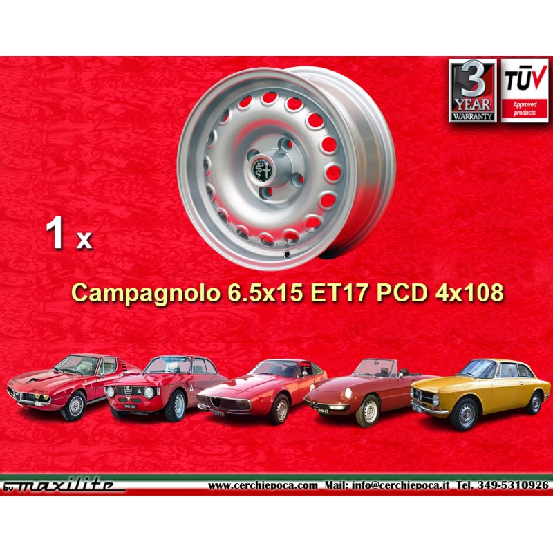 1 cerchio Campagnolo 6.5x15 4x108 Alfa Romeo 105 Coupe Spider GT GTA GTC Montreal silver