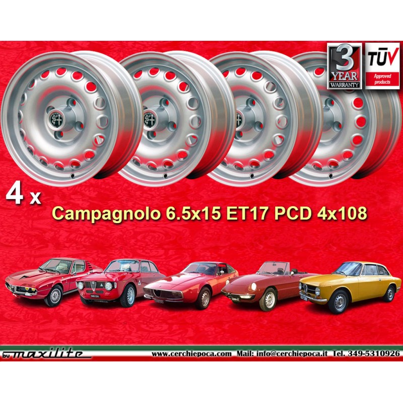 4 jantes Campagnolo 6.5x15 4x108 Alfa Romeo 105 Coupe Spider GT GTA GTC Montreal silver