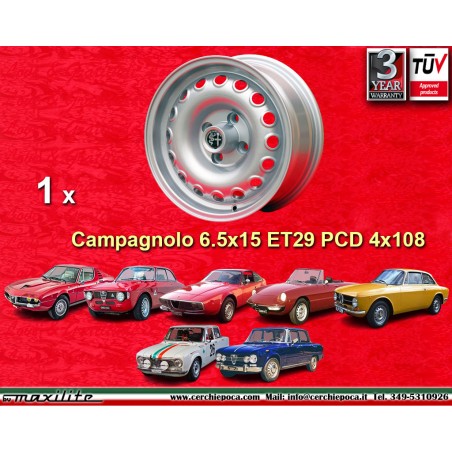 1 cerchio Campagnolo 6.5x15 4x108 Alfa Romeo Giulia 105 Berlina Coupe Spider GTA GTC silver