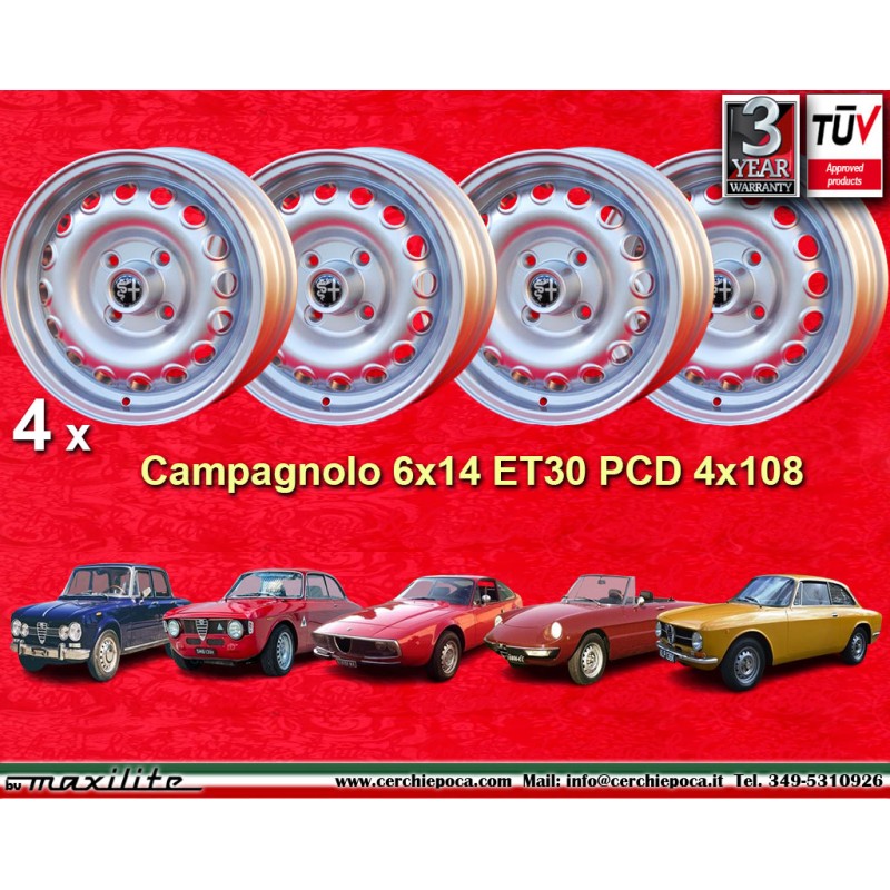 4 cerchi Campagnolo 6x14 4x108 Alfa Romeo Giulia 105 Berlina Coupe Spider GT GTA GTC silver